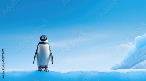 A small penguin with striking colors against an intense blue backdrop generative ai