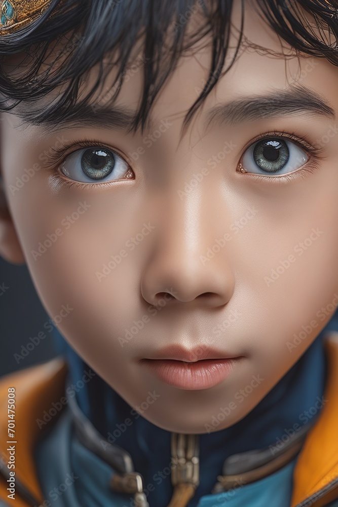 Child's intense gaze up close with a world of curiosity Child's intense gaze up close with a world of curiosity