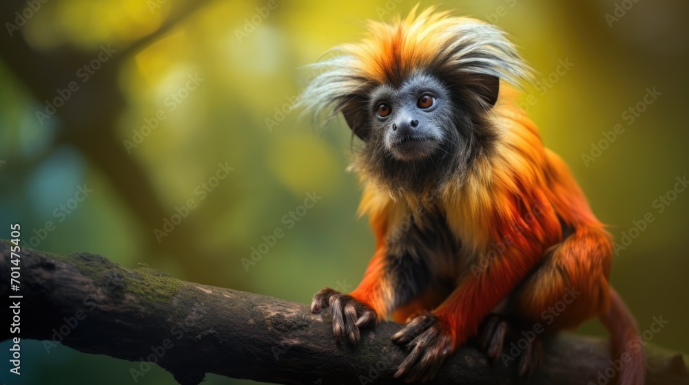 A tamarin monkey with vibrant colors on a jungle branch, emphasizing its small size and agility generative ai A tamarin monkey with vibrant colors on a jungle branch, emphasizing its small size and agility generative ai