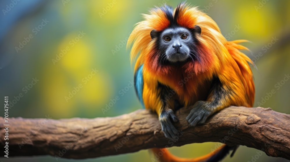 A tamarin monkey with vibrant colors on a jungle branch, emphasizing its small size and agility generative ai A tamarin monkey with vibrant colors on a jungle branch, emphasizing its small size and agility generative ai