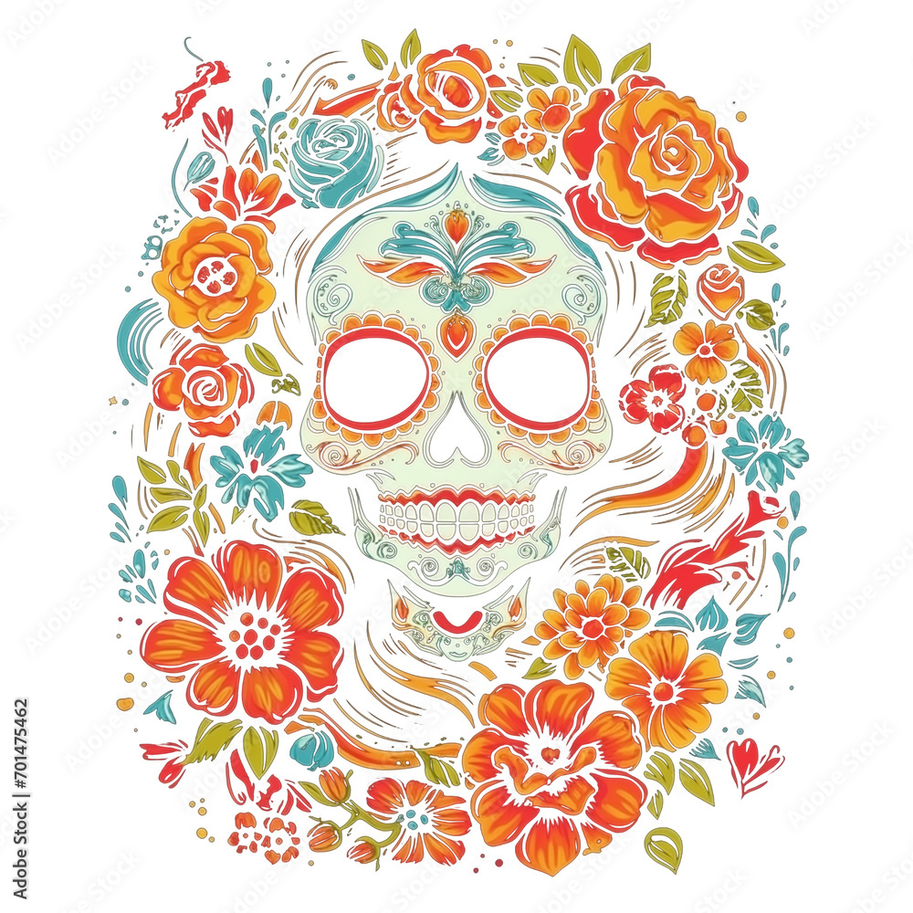 Skull mit Blumen im Stil von Frida Kahlo