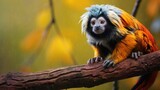 A tamarin monkey with vibrant colors on a jungle branch, emphasizing its small size and agility generative ai