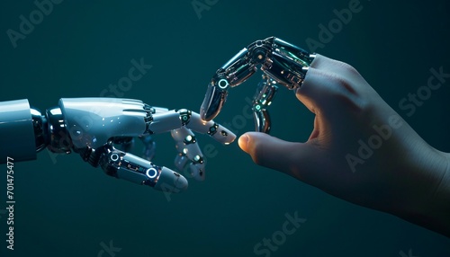 Robot Hand and Human Contact on the Global Virtual Network, Robot and human hands touch each other © mh.desing
