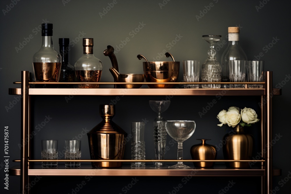 A luxurious bar setup at home with cocktail making accessories