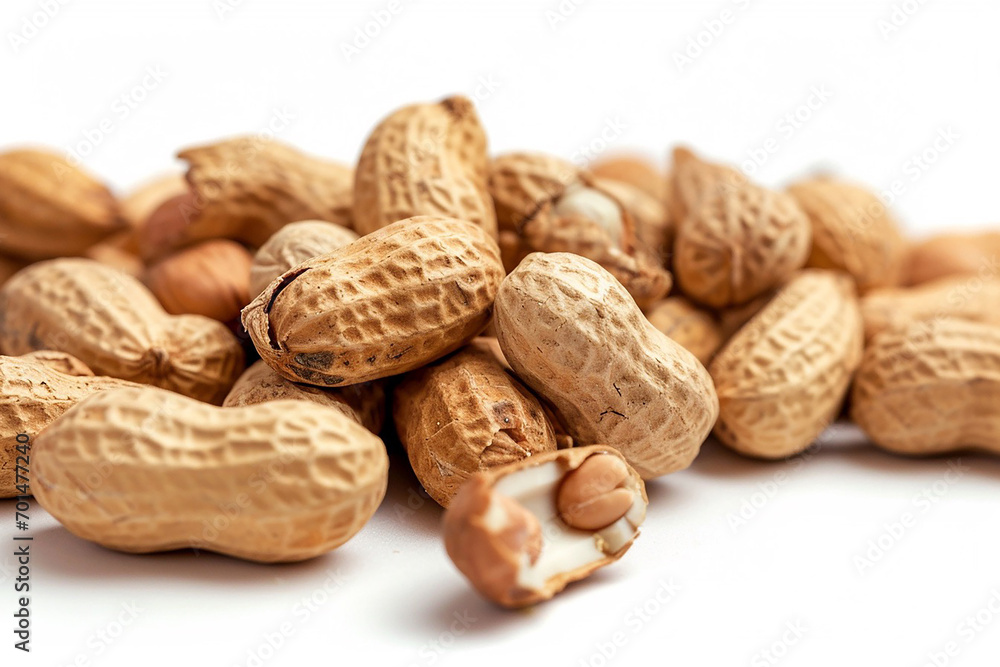 Variety of Peanut Compositions: Close-Up on White Background Variety of Peanut Compositions: Close-Up on White Background