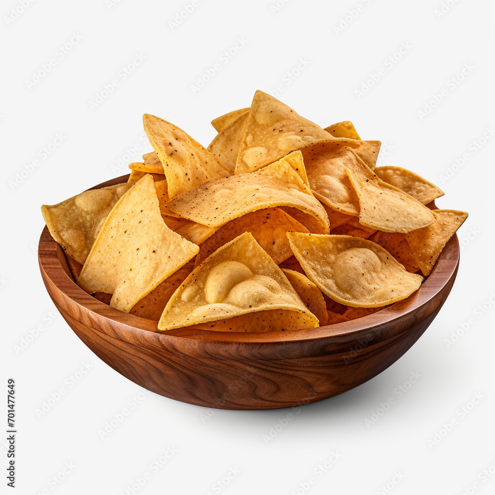 tasty tortilla chips in a wooden bowl with transparent background created with Generative Ai tasty tortilla chips in a wooden bowl with transparent background created with Generative Ai
