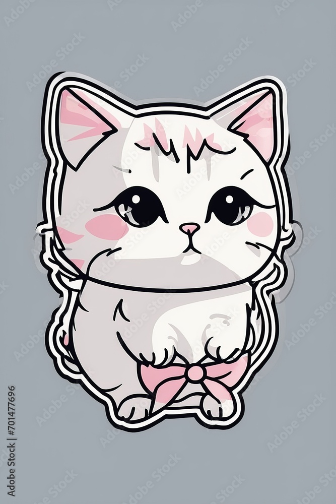 Fototapeta premium Cute white kitten sticker with pink cheeks, looking curious