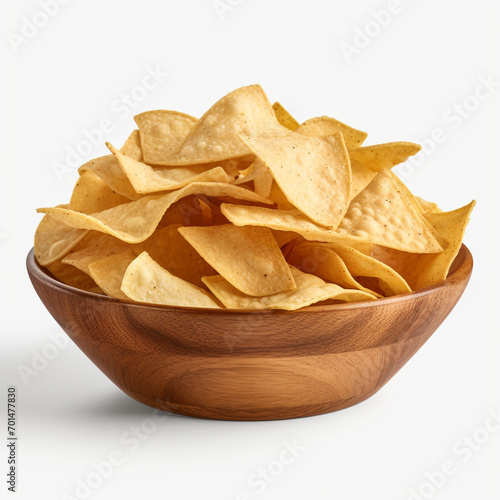 tasty tortilla chips in a wooden bowl with transparent background created with Generative Ai photo