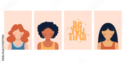 Multy Ethnic Woman, diverse beauty, different hair and skin