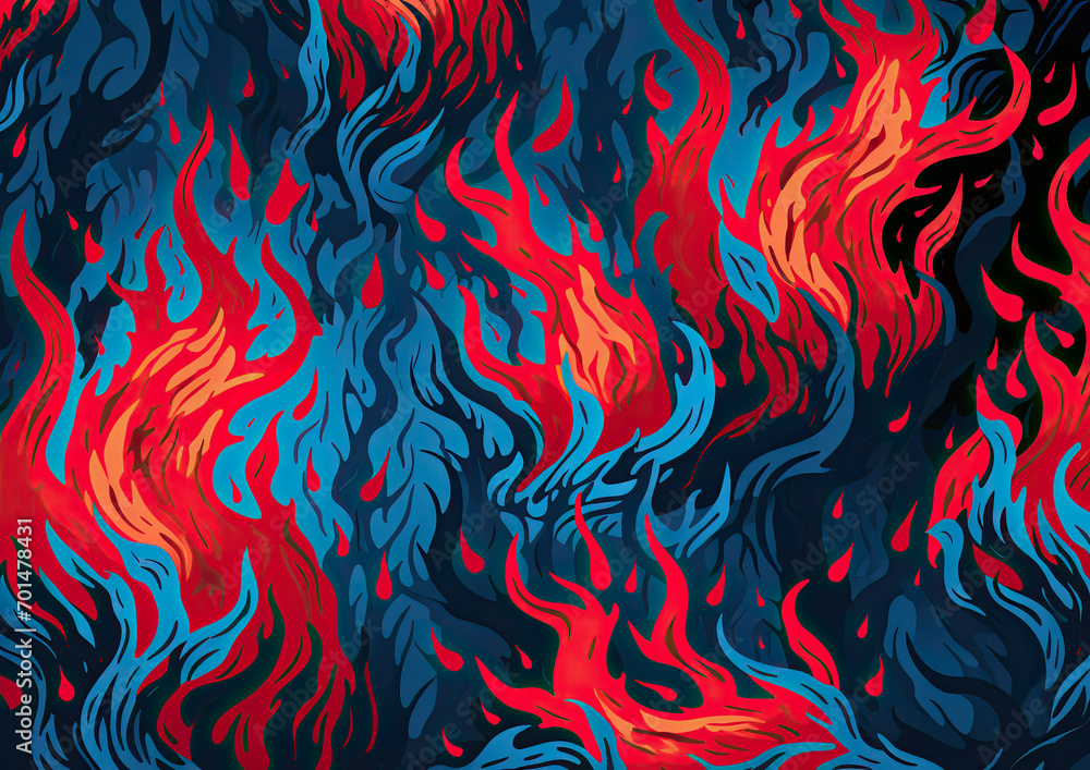 A Fiery Dance of Red and Blue Flames on a Dark Canvas A Fiery Dance of Red and Blue Flames on a Dark Canvas