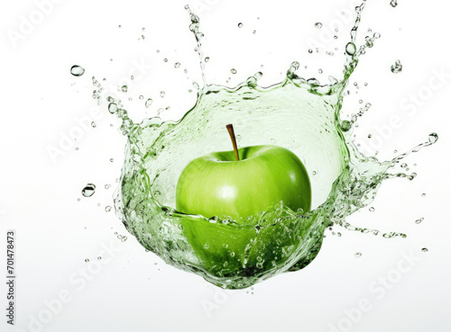 A Refreshing Green Apple with a Splash of Water