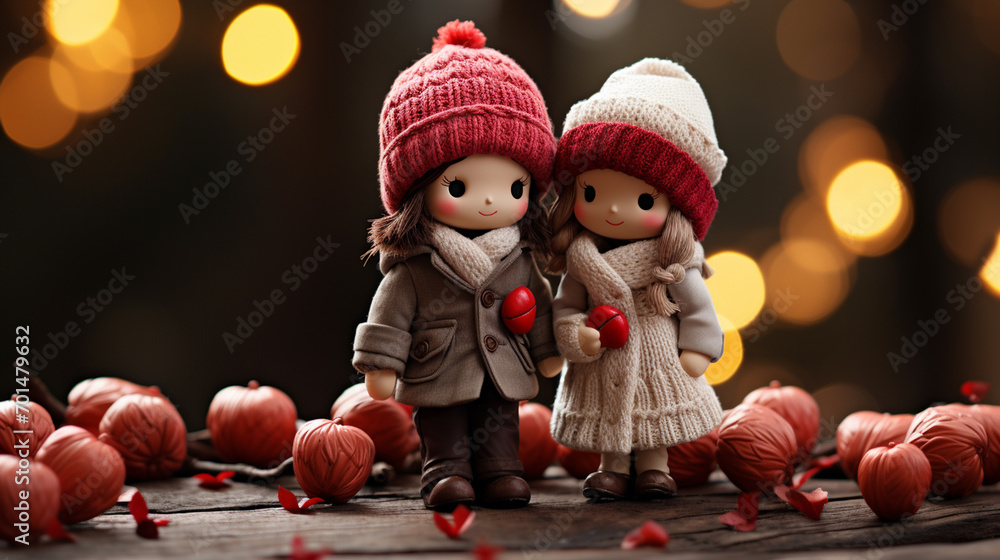 Valentine's Day. Couple Celebrating and looking to each other with love. Valentine's Day couple illustration holding a gift. Valentine's Day. Couple Celebrating and looking to each other with love. Valentine's Day couple illustration holding a gift.