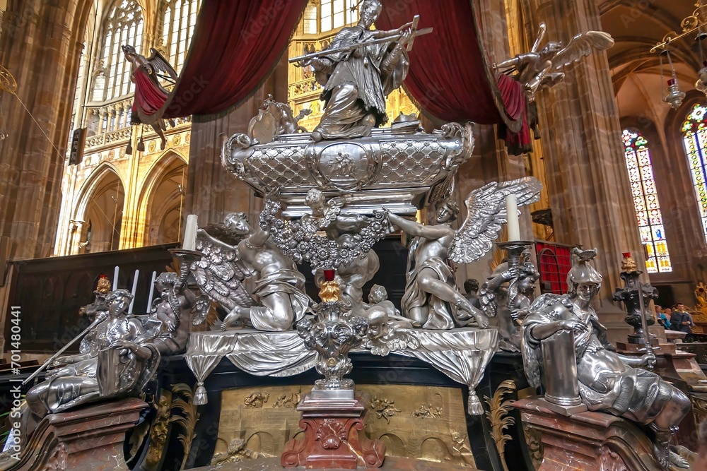 The tomb of St. John of Nepomuk in the St. Vitus Cathedral, Prague