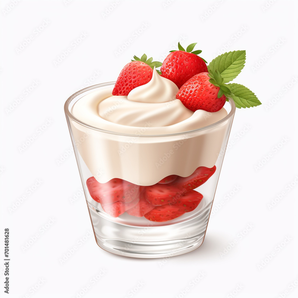 tasty vanilla mousse with strawberries isolated on transparent background created with Generative Ai tasty vanilla mousse with strawberries isolated on transparent background created with Generative Ai