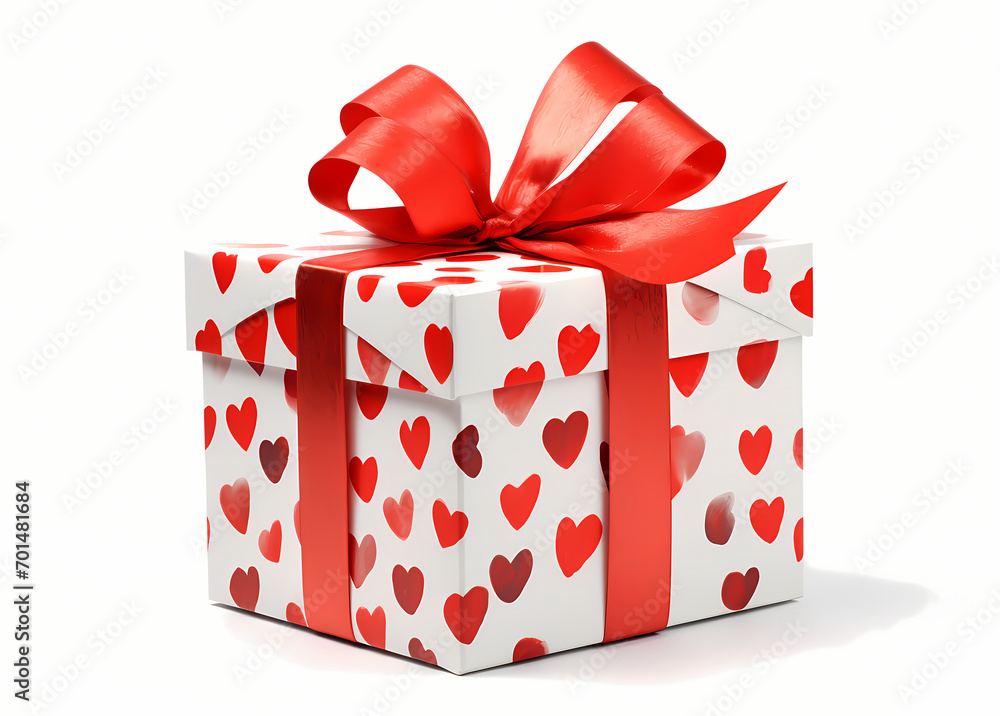 Gift box valentine with red ribbon and red hearts on white background Gift box valentine with red ribbon and red hearts on white background