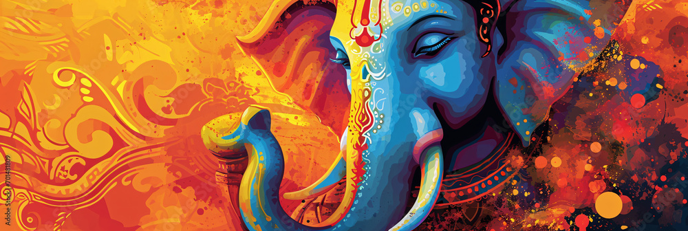 Ganesh Chaturthi Celebration  Lord Ganpati in an Abstract Vector Illustration, Festive and Spiritual Design
