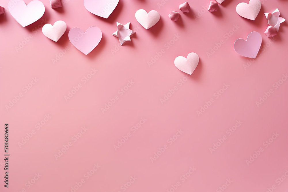 Happy Valentine's day blank background, beautiful paper cut hearts on pink background with copy space. High quality photo