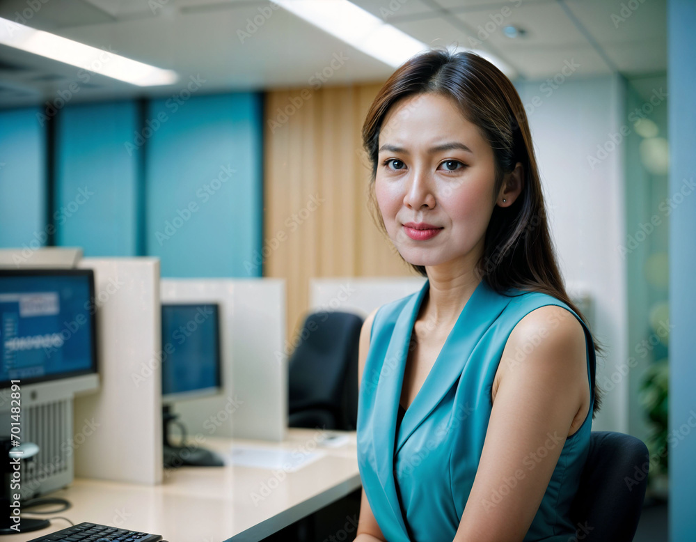 photo of beautiful asian woman inside office meeting room, generative AI photo of beautiful asian woman inside office meeting room, generative AI