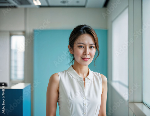 photo of beautiful asian woman inside office meeting room, generative AI