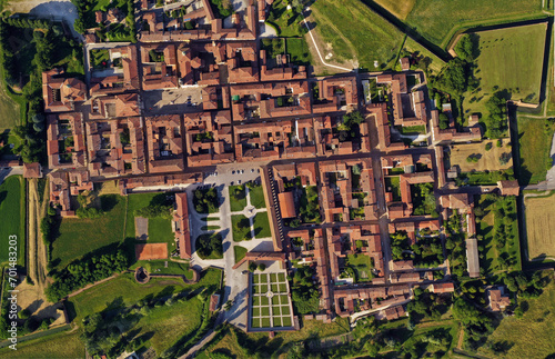 Aerial view of UNESCO World Heritage site Sabbioneta, a fortified planned renaissance town in Italy