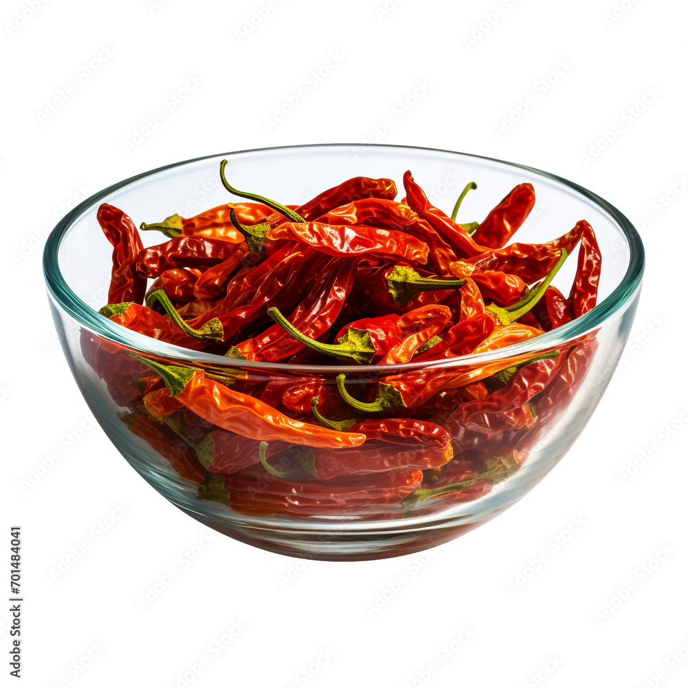 glass bowl of dried peppers isolated on transparent background created with Generative Ai glass bowl of dried peppers isolated on transparent background created with Generative Ai