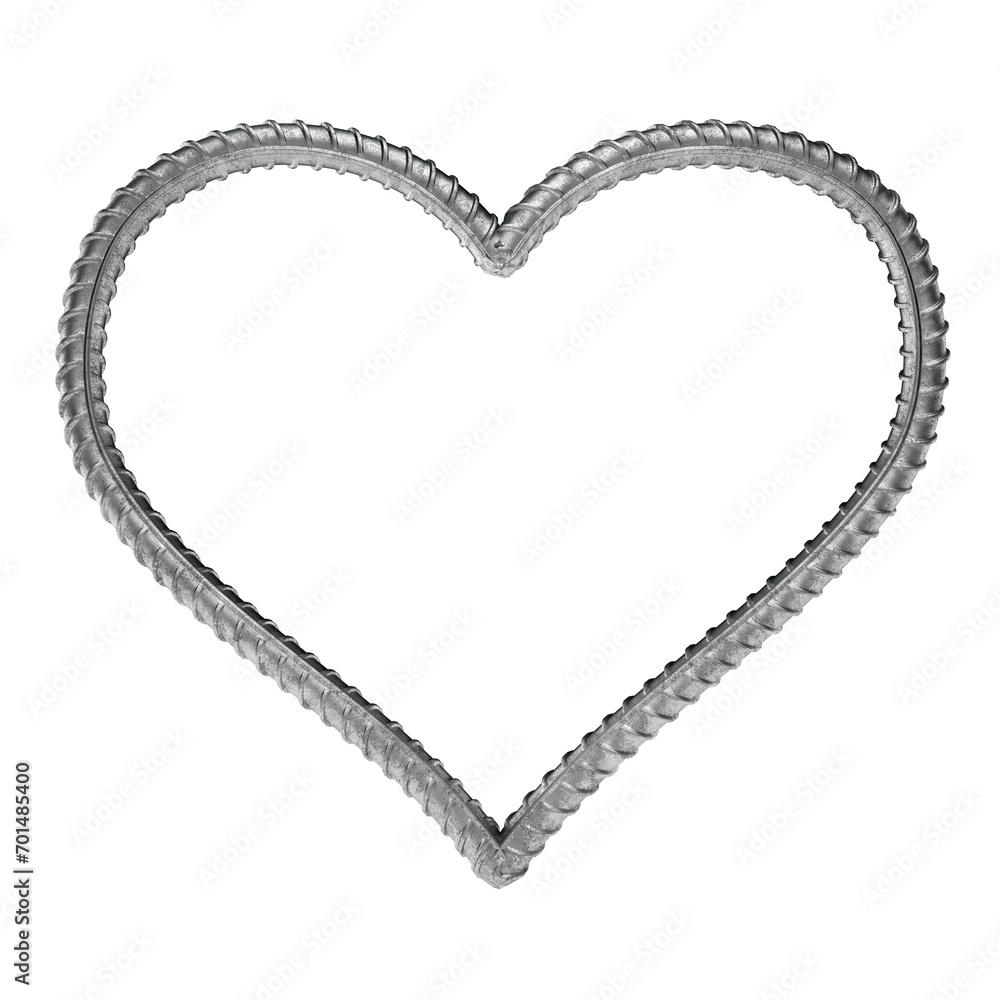 Heart shape bent from a bar of construction fittings. Isolated. 3d rendering Heart shape bent from a bar of construction fittings. Isolated. 3d rendering