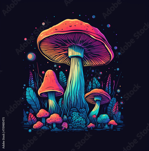 illustration of mushrooms in the forest