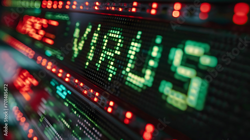 Close-up of binary code infected by the computer virus Green screen