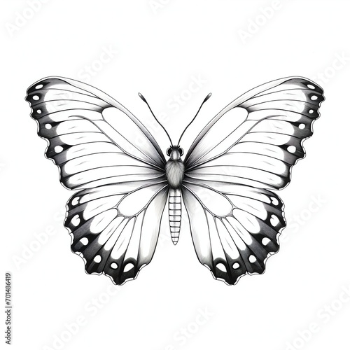 black and white butterfly lineart isolated on white