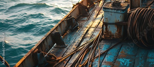 Top view of wire rods in coils stowage into cargo hold of the vessel Discharging steel wire rod from cargo hold of the vessel. Creative Banner. Copyspace image