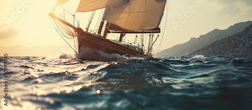 Sailing ships Toned image and blur Retro style postcard Sailing Yachting Travel. Creative Banner. Copyspace image