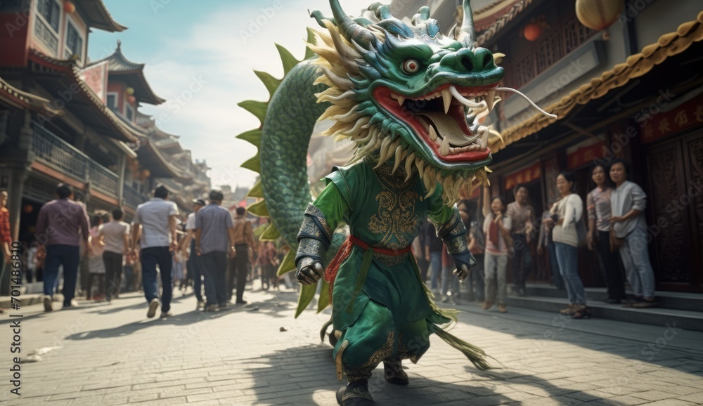 Fototapeta premium Chinese dragon as a character for the dragon dance at the Chinese New Year festival 2024