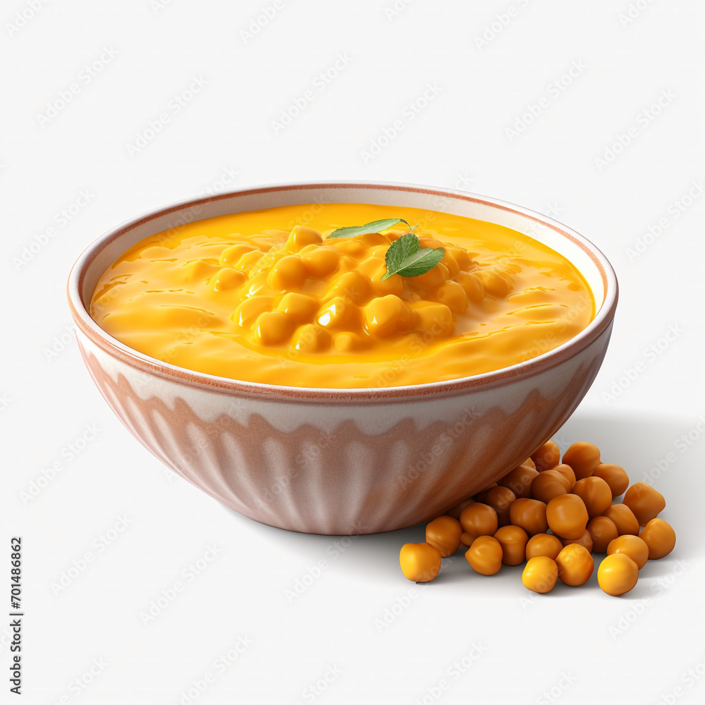 yellow pumpkin soup bowl with chickpeas on transparent background created with Generative Ai yellow pumpkin soup bowl with chickpeas on transparent background created with Generative Ai