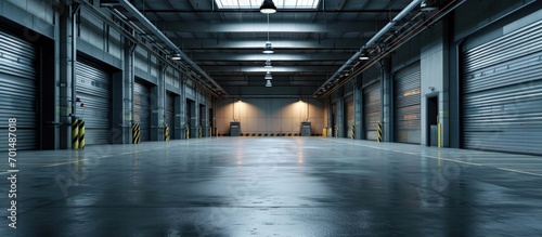 Canvas Print Row of loading docks with shutter doors at a warehouse