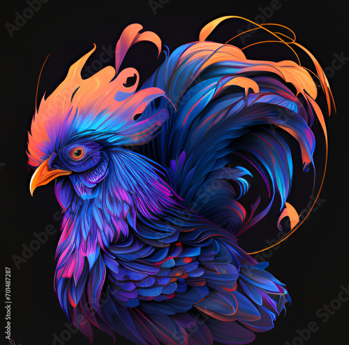 rooster on black background