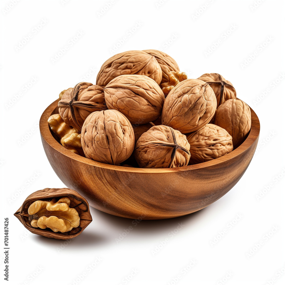 walnuts in a wooden bowl with transparent background created with Generative Ai walnuts in a wooden bowl with transparent background created with Generative Ai