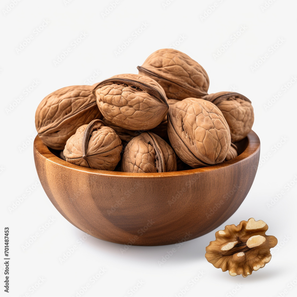 walnuts in a wooden bowl with transparent background created with Generative Ai walnuts in a wooden bowl with transparent background created with Generative Ai