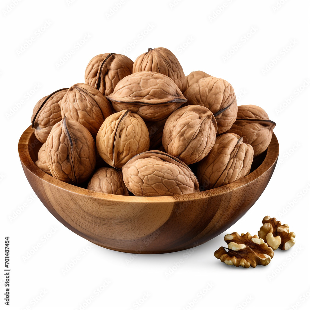 walnuts in a wooden bowl with transparent background created with Generative Ai walnuts in a wooden bowl with transparent background created with Generative Ai