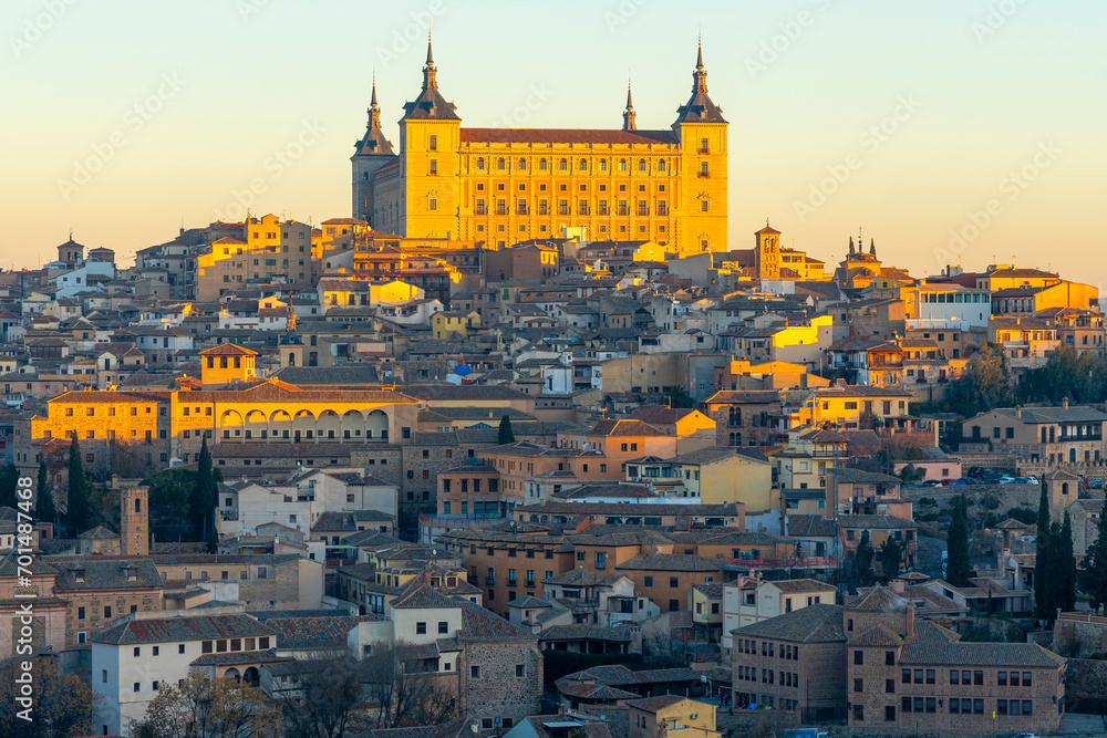 Sunrise of the Alcázar of Toledo during a winter morning