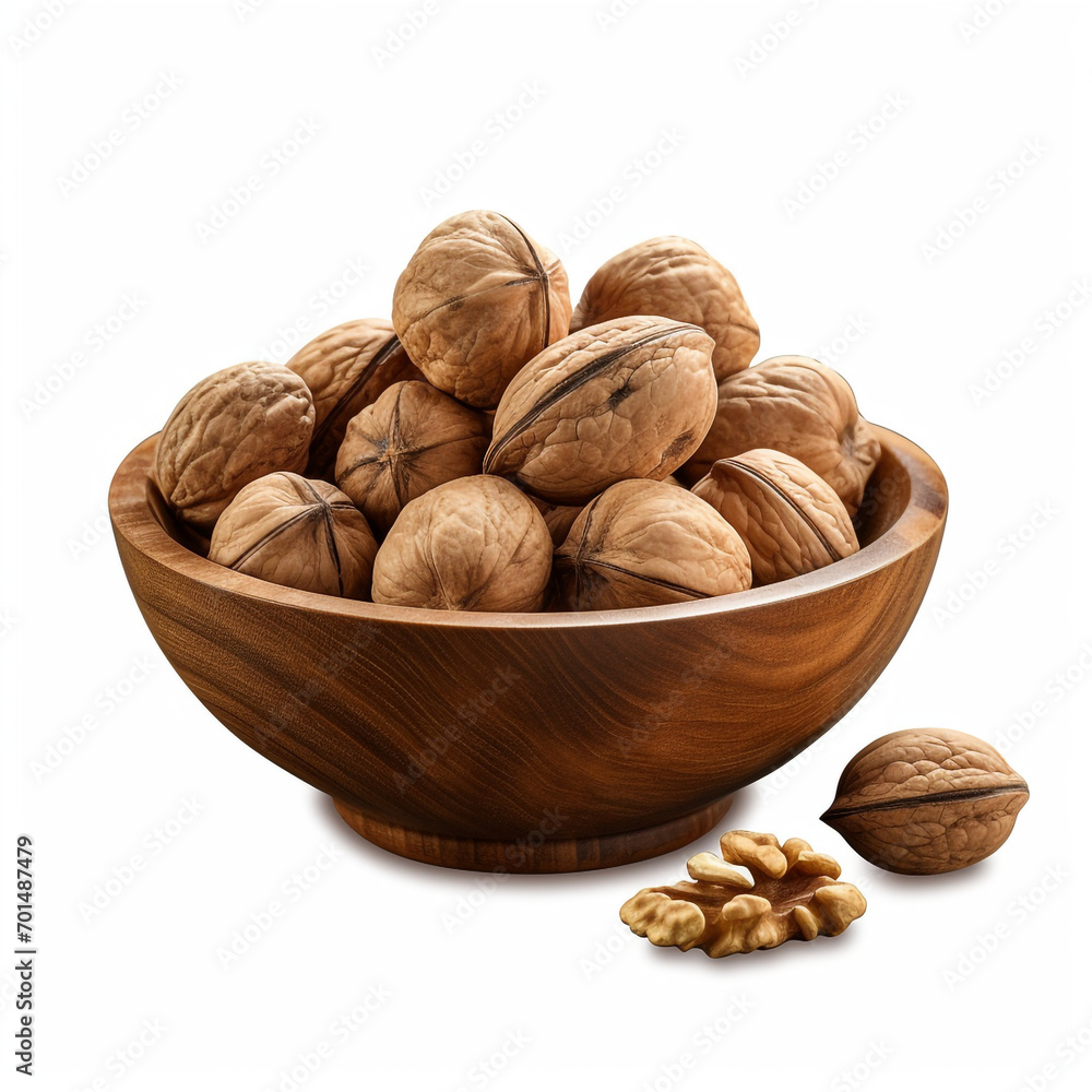 walnuts in a wooden bowl with transparent background created with Generative Ai walnuts in a wooden bowl with transparent background created with Generative Ai