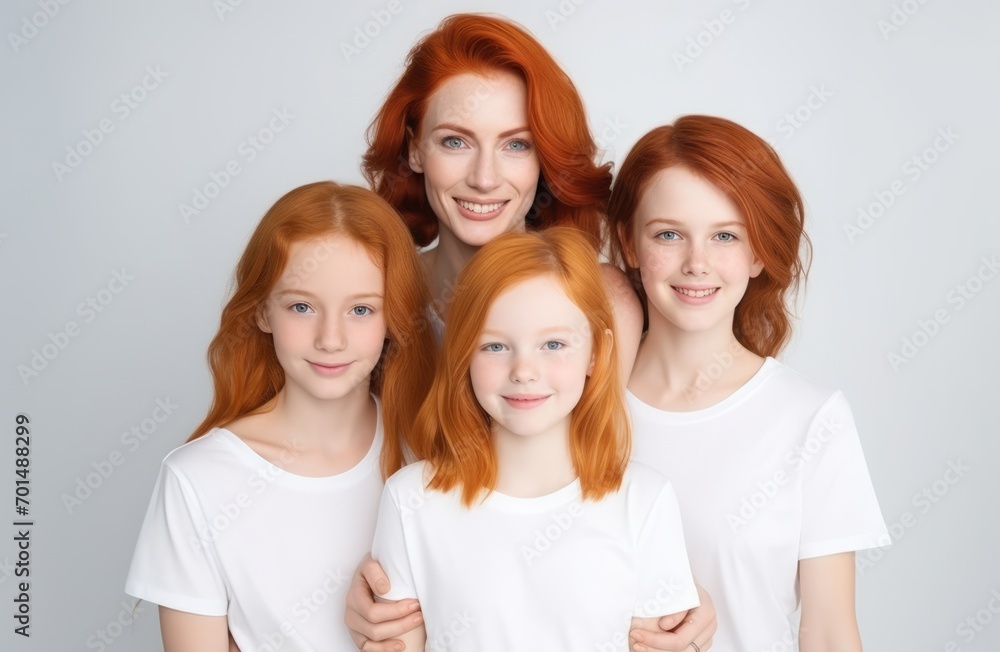 Obraz premium happy young family in white t-shirts holding hands mockup isolated on white