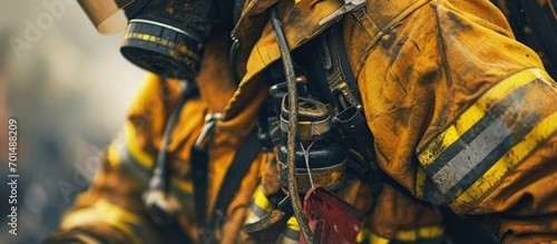 Professional firefighter s careful attention to detail ensures that the zipper is aligned and smoothly fastened minimizing the risk of any gaps or exposure to potential hazards. Creative Banner photo