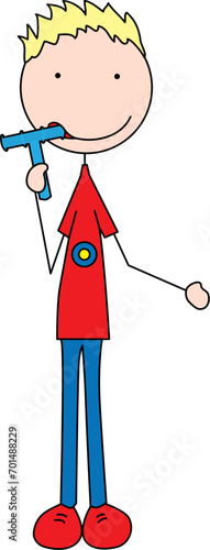Cartoon illustration of a boy chewing a chewable tube