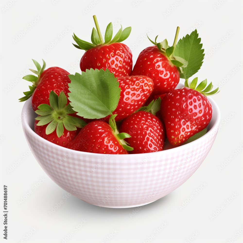 white bowl of strawberries with a green leaf on transparent background created with Generative Ai white bowl of strawberries with a green leaf on transparent background created with Generative Ai