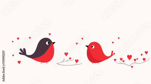 copy space, simple illustration, valentine cute birds couple falling in love, handdrawn. Cute valentine card with birds. Beautiful background or for valentine’s day. Beautiful background. Valentine’s