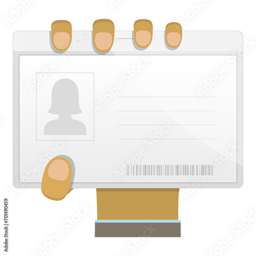 Mans Hand Holding Different Badge Types. Vector Illustration.. Item 1