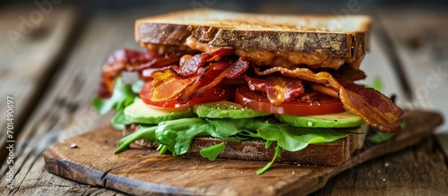 Spectacular bread with avocado tomato lettuce and bacon BLTA. Creative Banner. Copyspace image