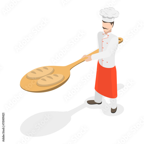 3D Isometric Flat Vector Set of Bakery Food Production, Bakehouse Workers. Item 1