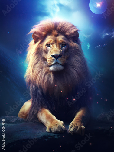 Lion in the night with space background © Mik Saar