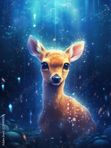 Atistic deer in the night with space background photo